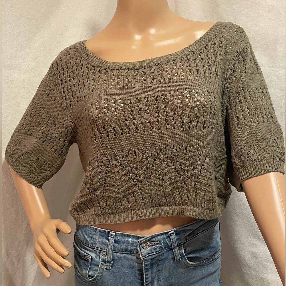 BB Dakota Olive Openwork Knit Top